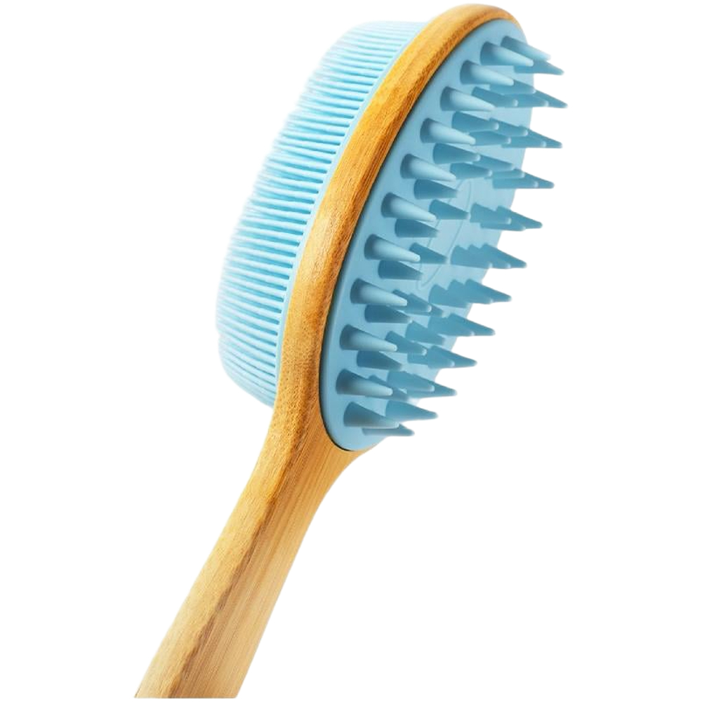 فرشاة تقشير الجسم بشعيرات ميلا  ن السلكون النقي 2 في 1 مع مقبض خشبي طويل