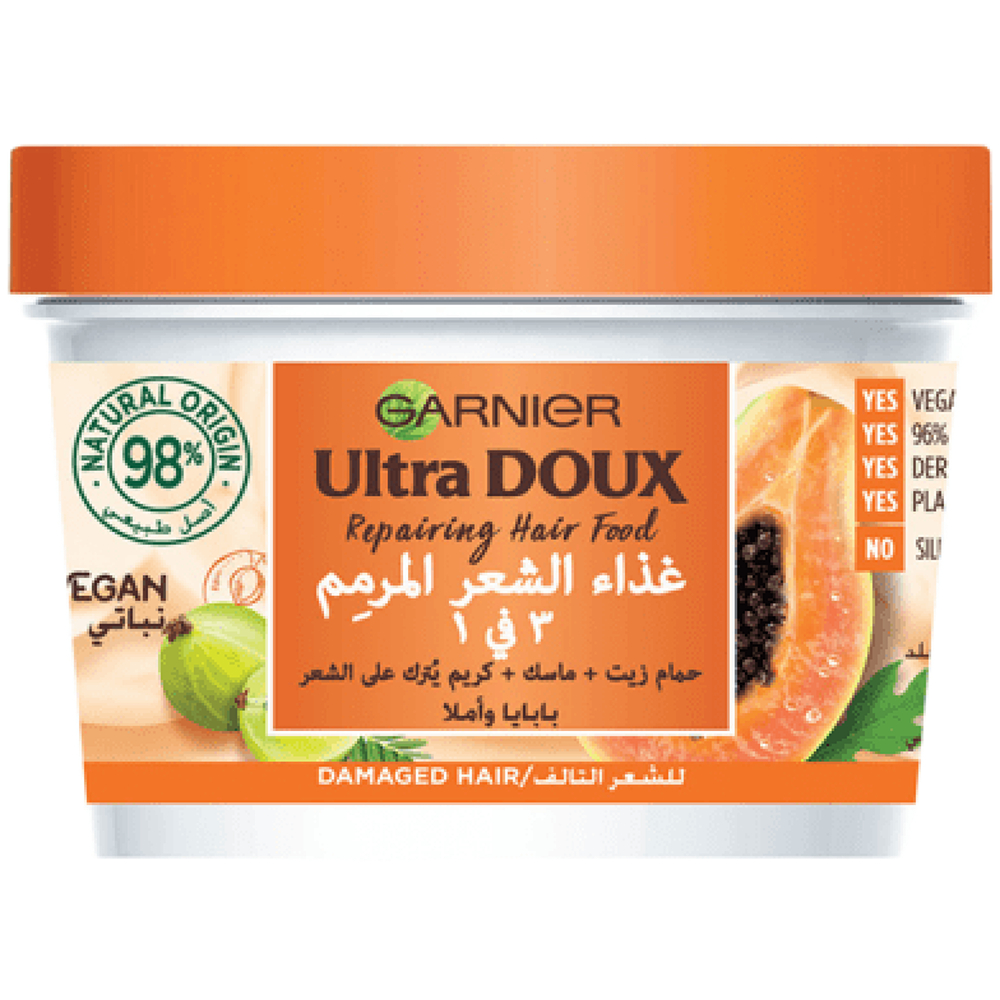 غذاء الشعر المرمِّم 3 في 1- من غارنييه بخلاصة البابايا والأملا 390 مل  للشعر التالف