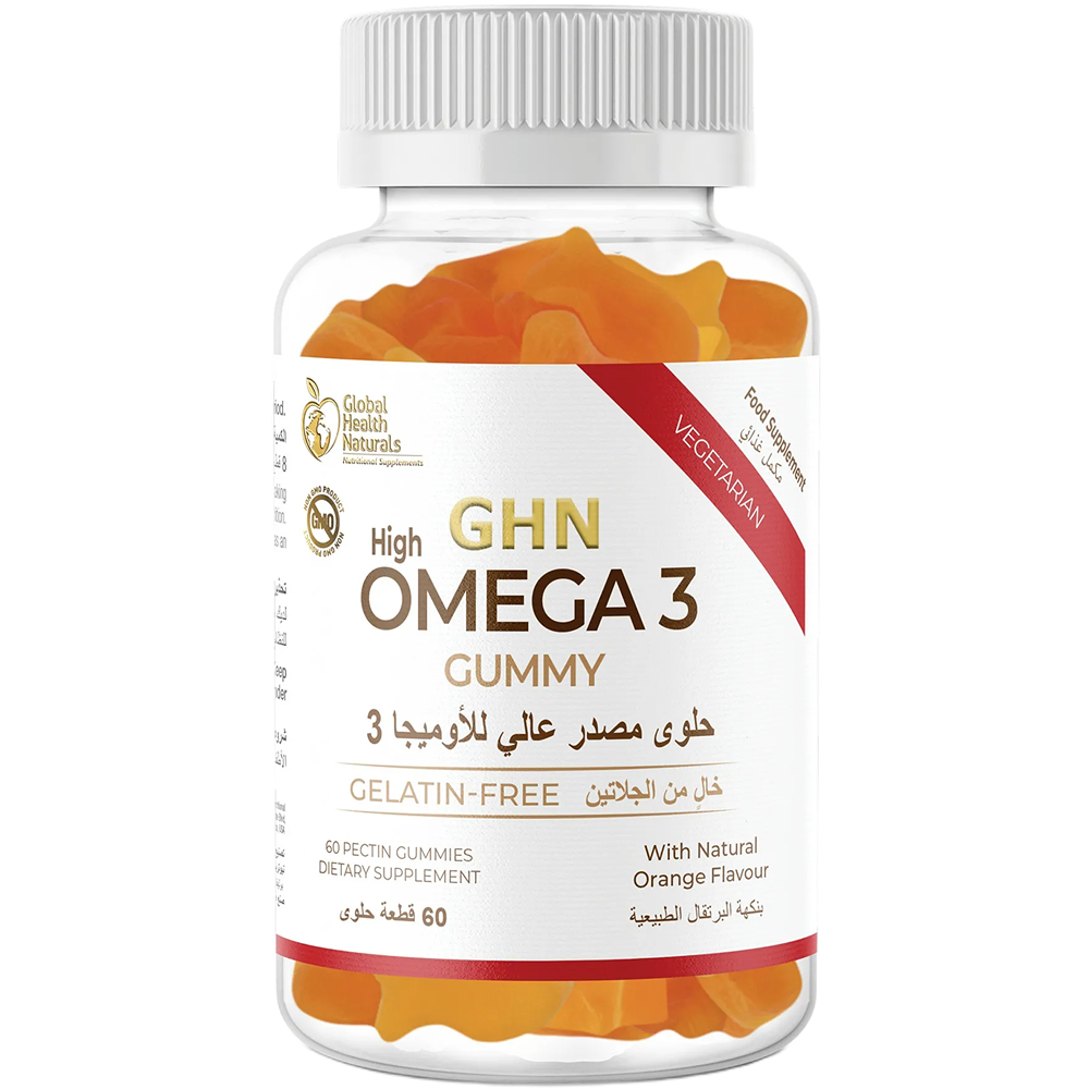 حلوى GHN مصدر عالي للأوميجا3 بنكهة البرتقال الطبيعية 60قطعة