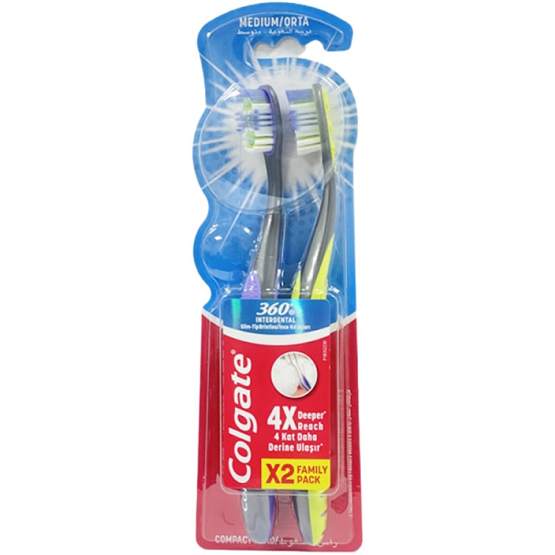 فرشاة أسنان كولجيت 360 إنتر دنتال متوسطة 1+1