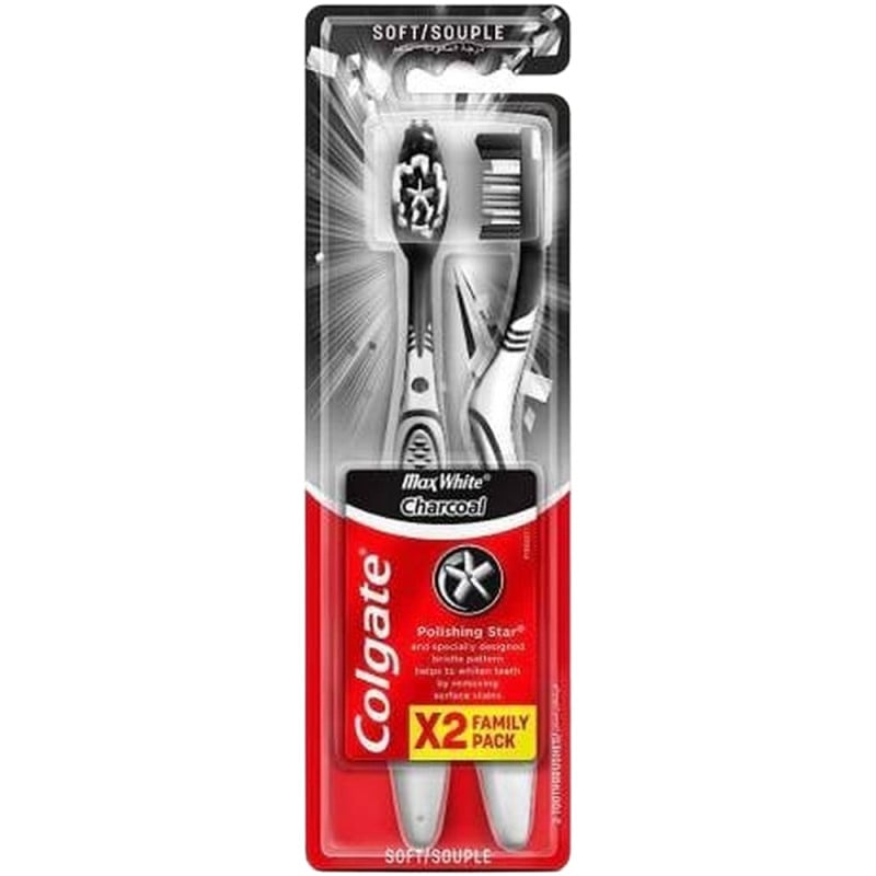 فرشاة أسنان كولجيت ماكس وايت بالفحم للتبييض الناعم 2 قطع
