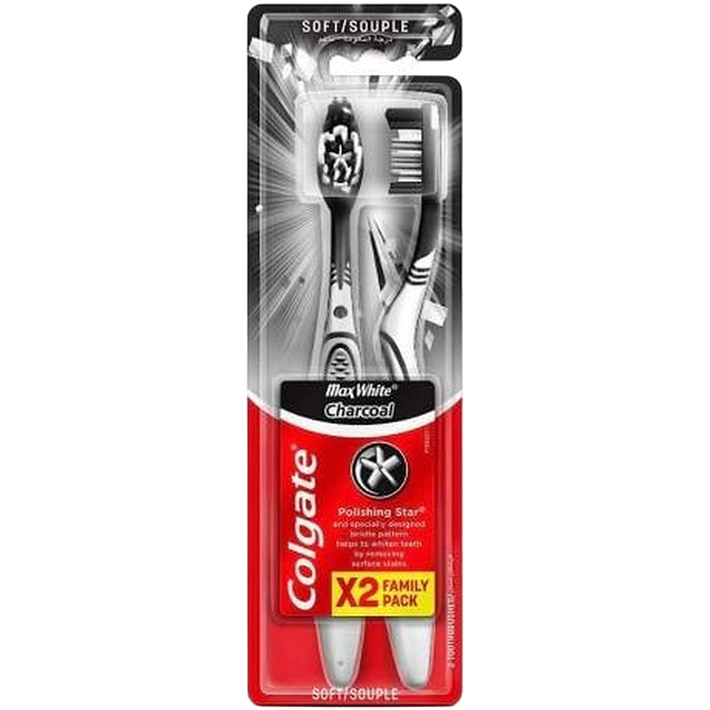 فرشاة أسنان كولجيت ماكس وايت للفحم للتبييض الناعم 2 قطع